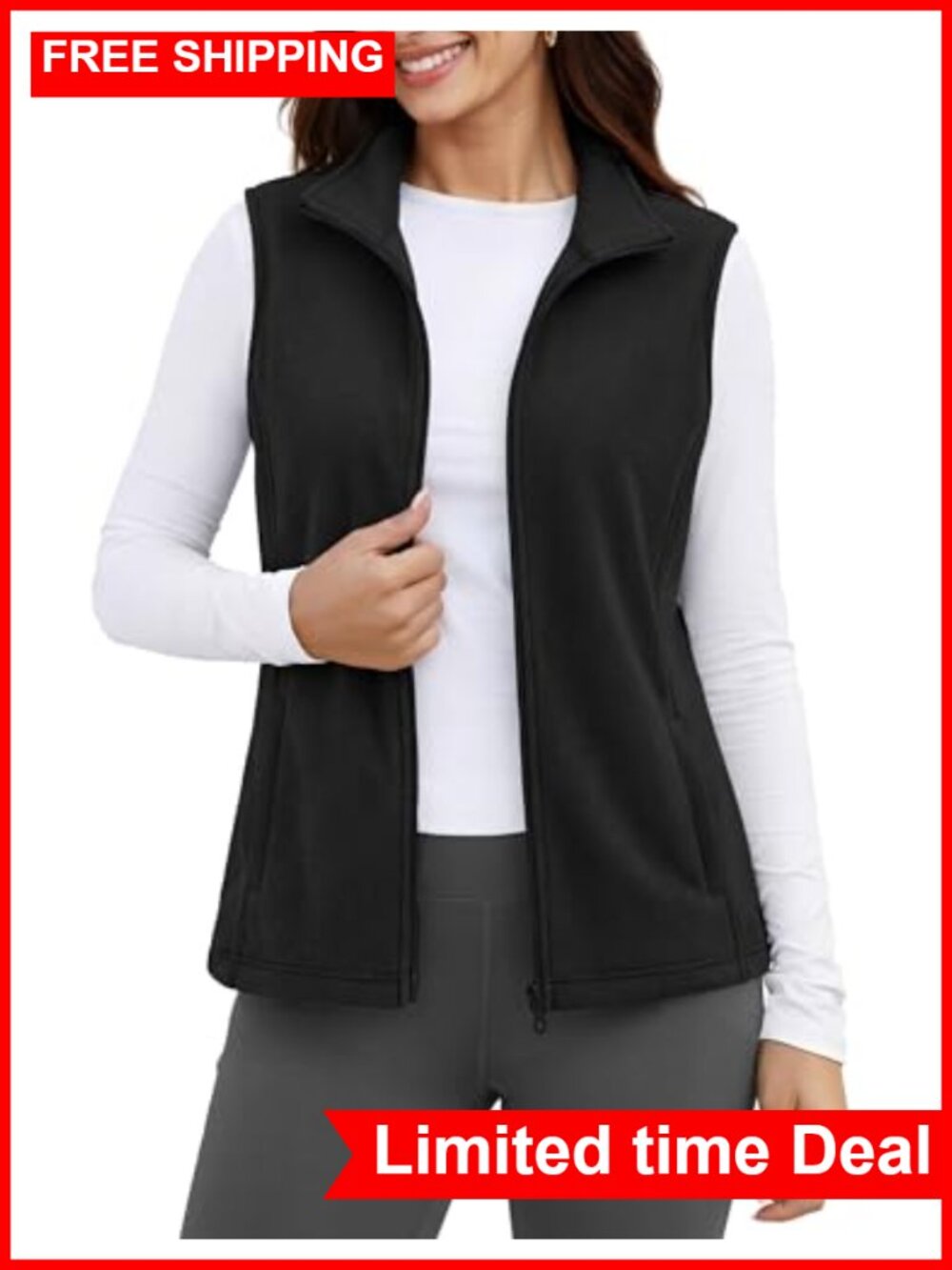 Women's Fleece Vest Zip Sleeveless Lightweight Warm Outerwear